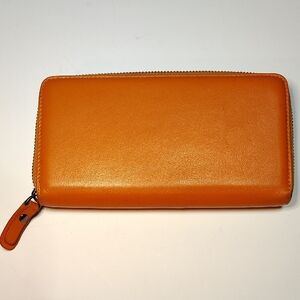 Vintage Orange Leather Zip-Around Wallet